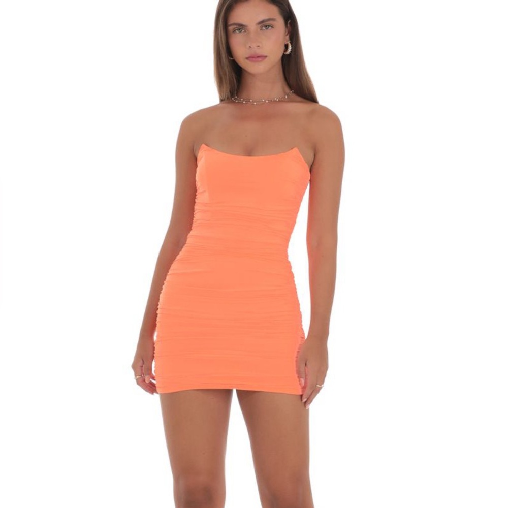 LIMITED STOCK Lucy in the Sky Corset Bodycon Dress in Neon Orange